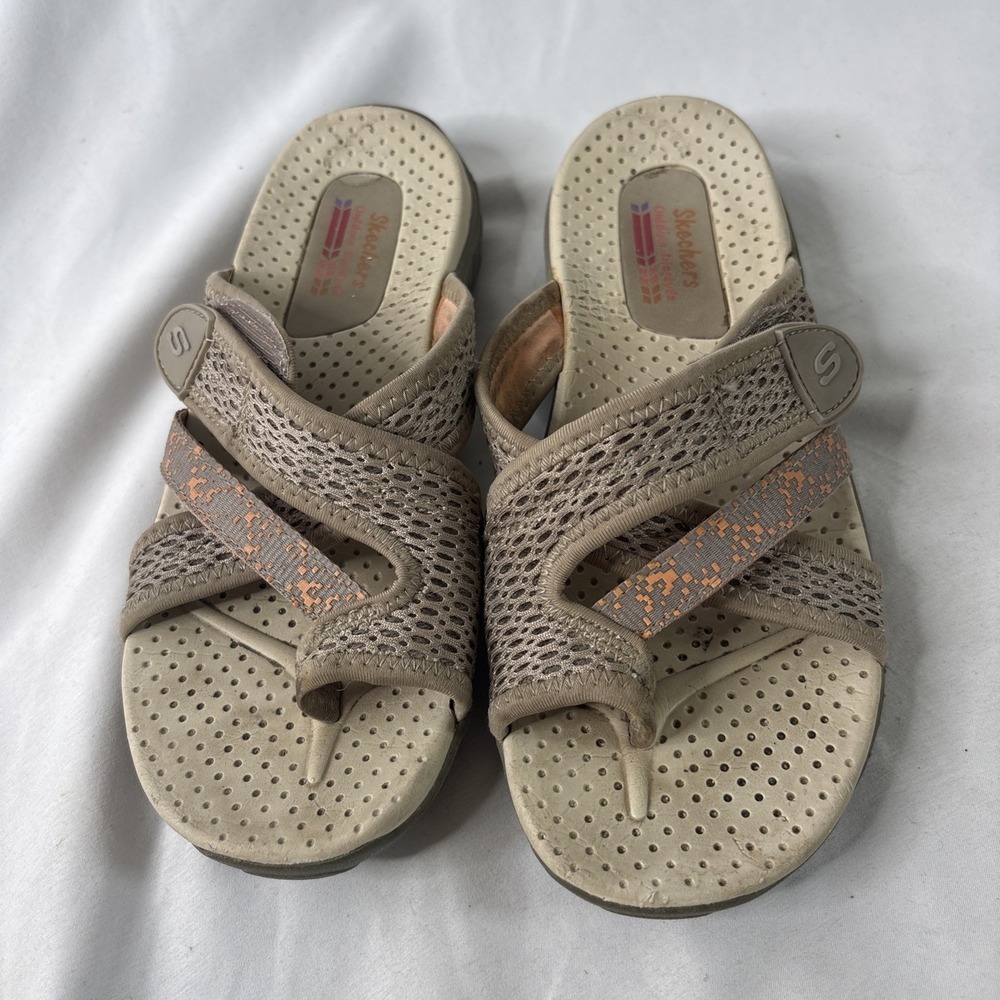 Skechers Reggae Splatter Sandals Womens 7 Taupe Mesh Coral Gorpcore Comfort‎